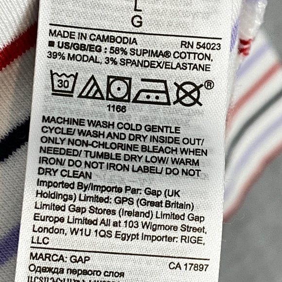 GAP Shirt Long Sleeve Tee Striped Sz Large Boat Neck Cotton Blend Soft - Picture 5 of 8